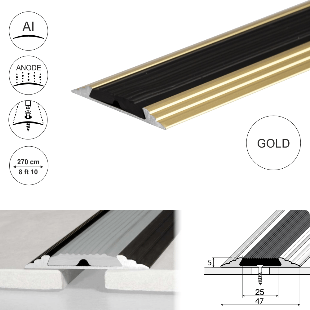 HJXGQJM Extra Wide Floor Transition Strip Aluminum,Metal Floor Transition Strip For Doorway Uneven Floors, Bedroom Kitchen Bathroom Doors Reducer Floor Gap Cover,Carpet To Tile Edging Trim Strip